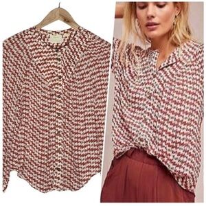 Maeve Anthropologie Women Avignon Scotty Dog Print Button Front Blouse Sz M